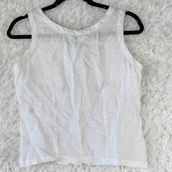 Petite Sophisticate White Linen Floral Embrodiered Tank Top Size‎ 4 Cottagecore - Picture 2 of 7